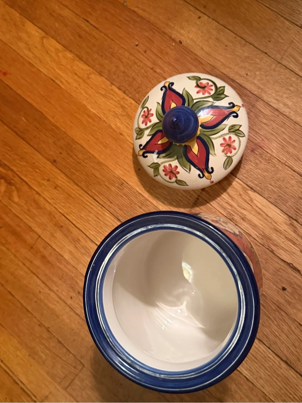 Pier 1 Hand-Painted Ceramic Retired Mediterranean Lidded Kitchen Vintage Jar
